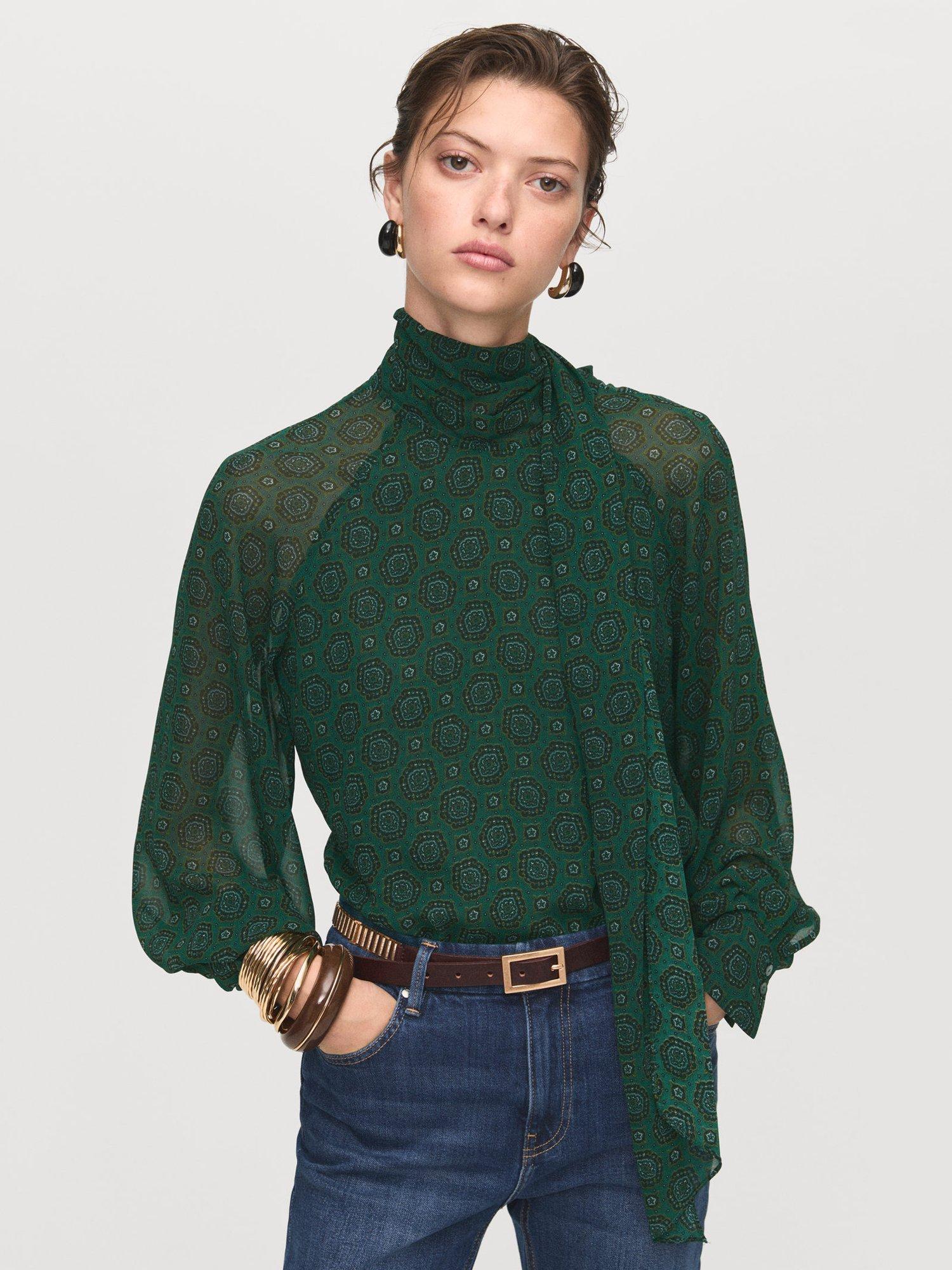 Mango Lucia Paisley Long Sleeve High Neck Blouse