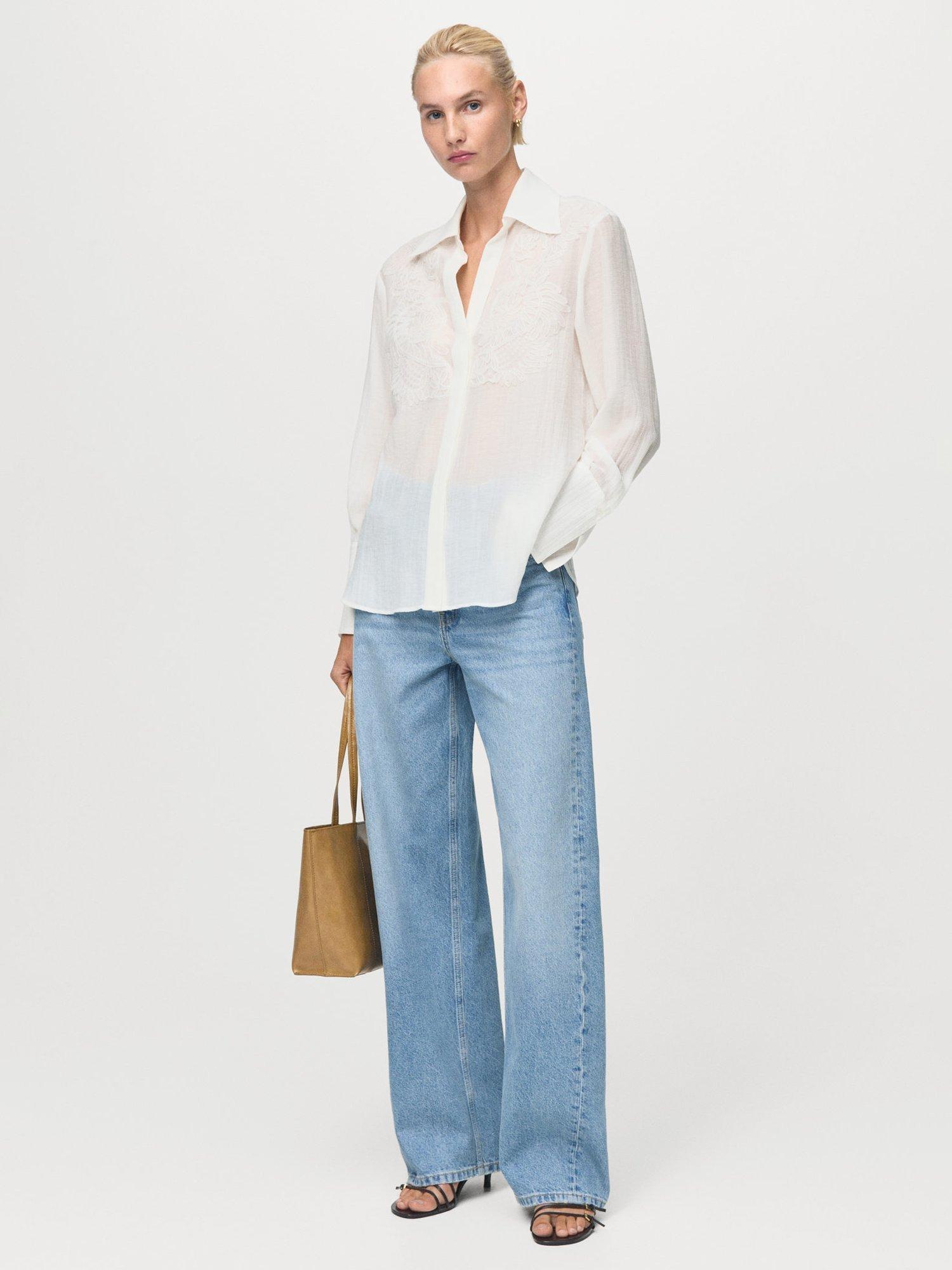 Product image 2 of 9, which shows Mango Melanie Textured Embroidered Shirt, Natural White, 10