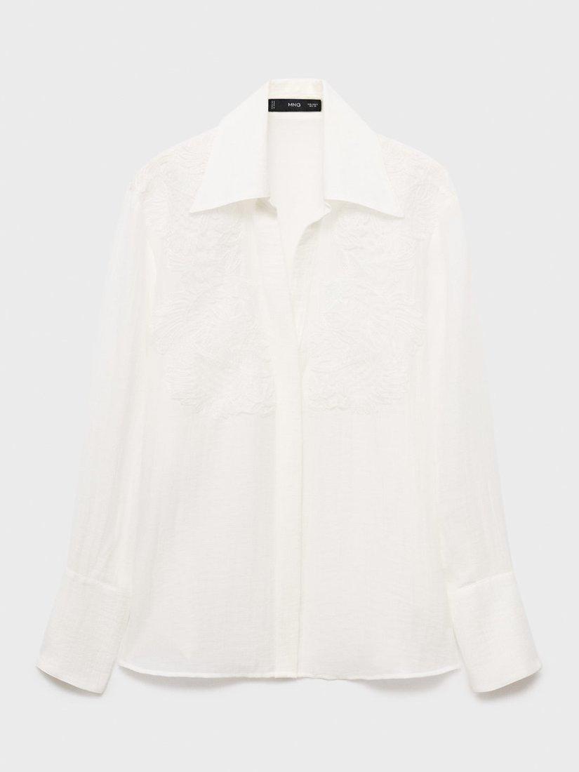 Product image 3 of 9, which shows Mango Melanie Textured Embroidered Shirt, Natural White, 10