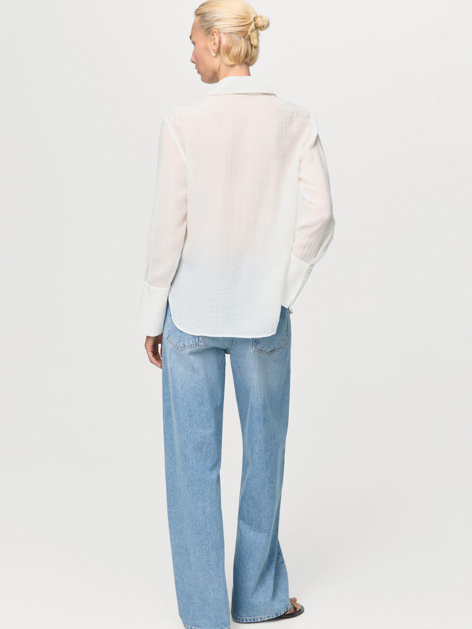 Product image 4 of 9, which shows Mango Melanie Textured Embroidered Shirt, Natural White, 10