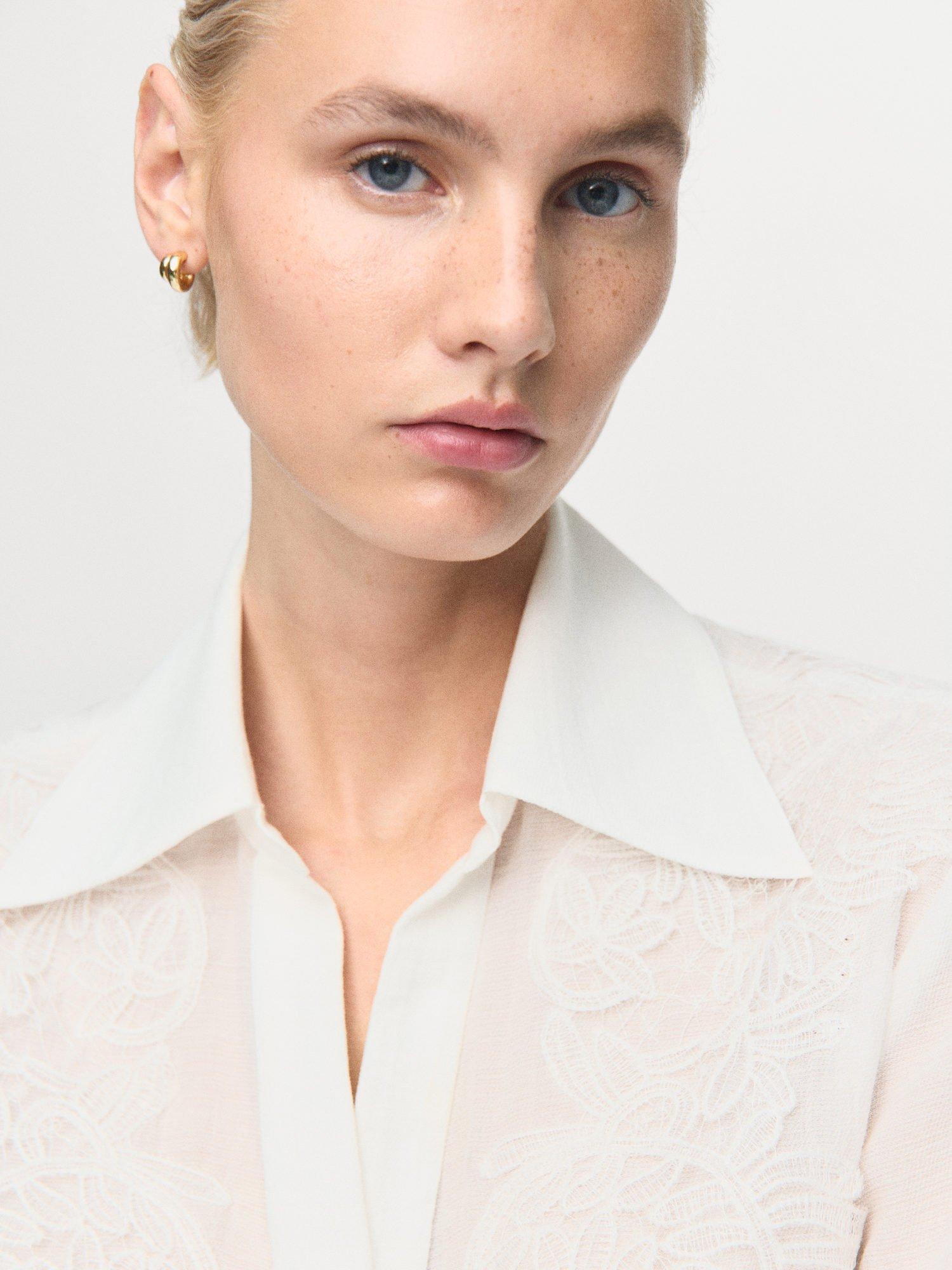 Product image 6 of 9, which shows Mango Melanie Textured Embroidered Shirt, Natural White, 10