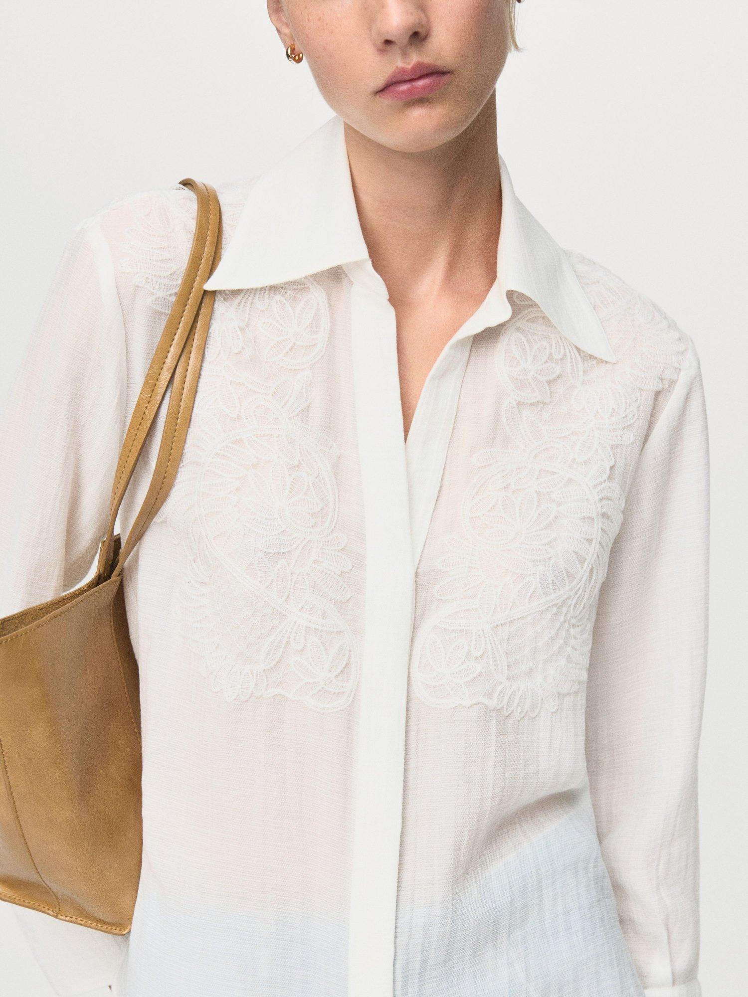 Product image 7 of 9, which shows Mango Melanie Textured Embroidered Shirt, Natural White, 10