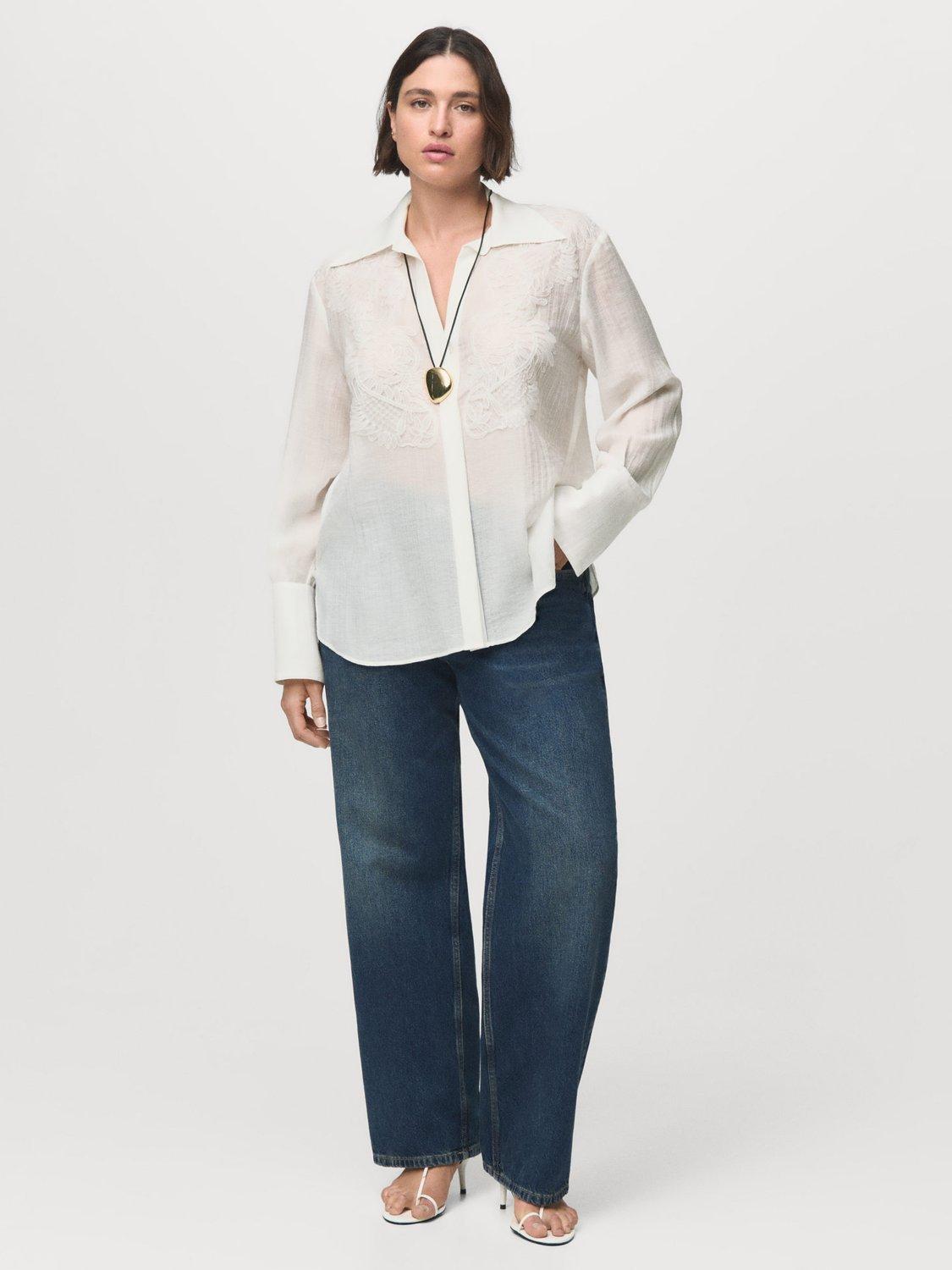 Product image 8 of 9, which shows Mango Melanie Textured Embroidered Shirt, Natural White, 10