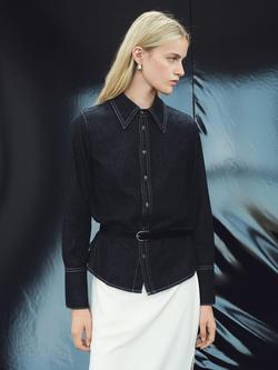 Mango Mirabel Contrast Seam Denim Shirt, Dark Blue, Dark Blue