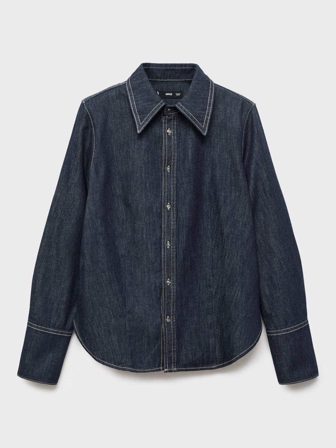 Product image 3 of 7, which shows Mango Mirabel Contrast Seam Denim Shirt, Dark Blue, 6