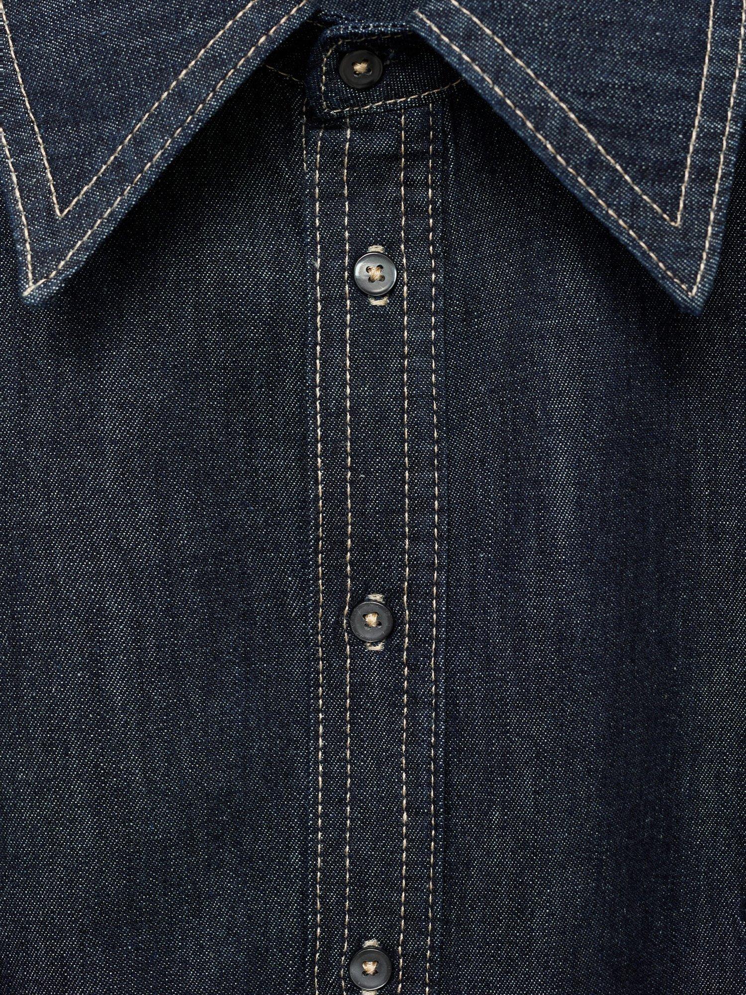 Product image 7 of 7, which shows Mango Mirabel Contrast Seam Denim Shirt, Dark Blue, 6