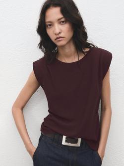 Mango Stereo Sleeveless Round Neck T-Shirt, Dark Brown