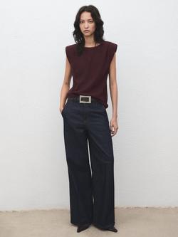 Mango Stereo Sleeveless Round Neck T-Shirt - view 2, Dark Brown