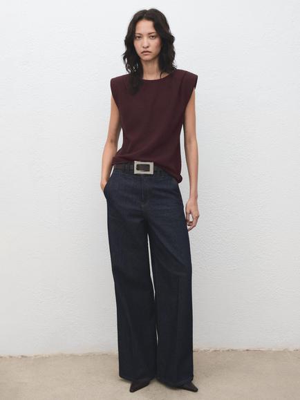 Mango Stereo Sleeveless Round Neck T-Shirt - view 2, Dark Brown