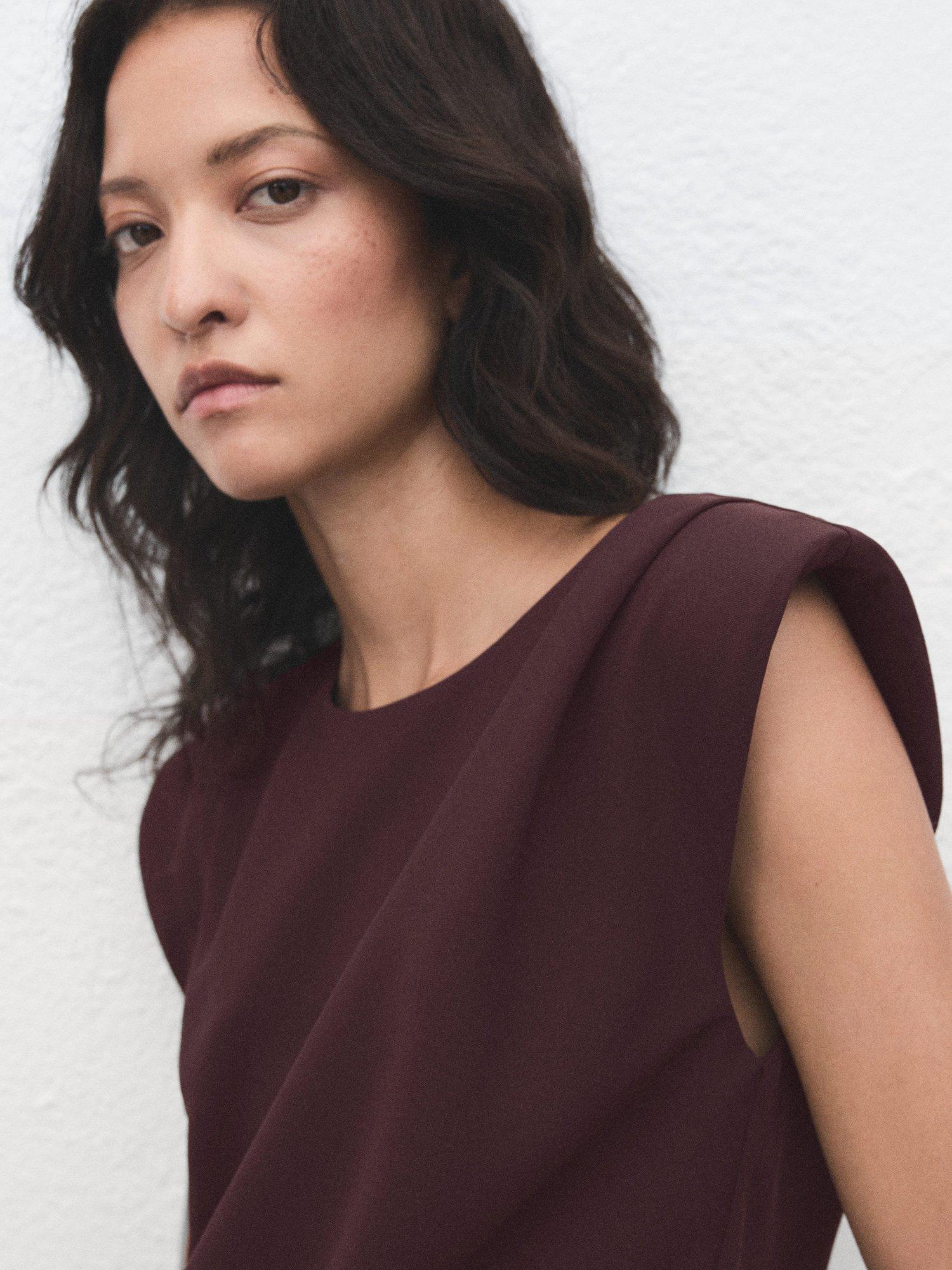 Product image 6 of 8, which shows Mango Stereo Sleeveless Round Neck T-Shirt, Dark Brown, 10