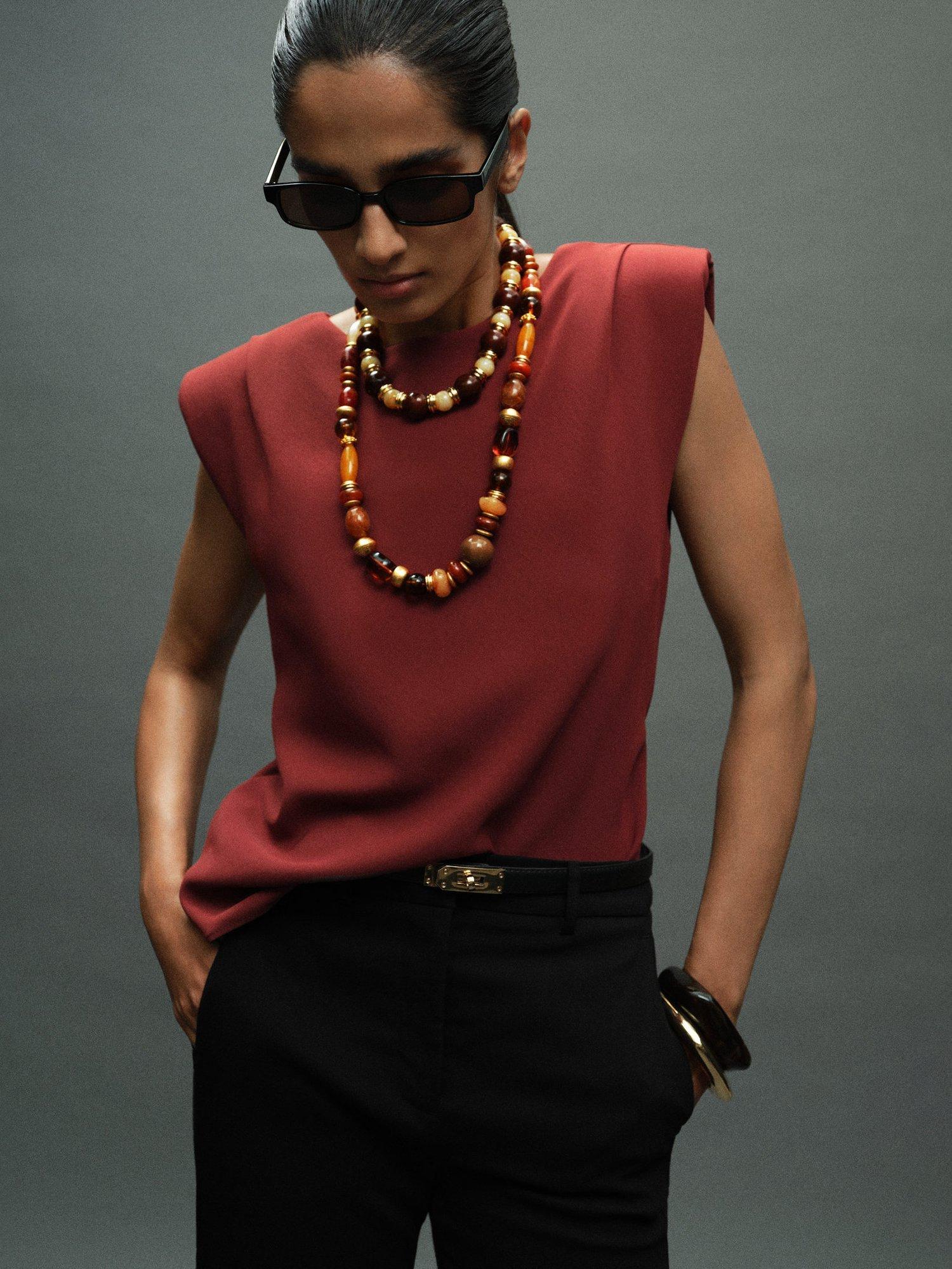 Product image 1 of 8, which shows Mango Stereo Sleeveless Round Neck T-Shirt, Medium Orange, 4