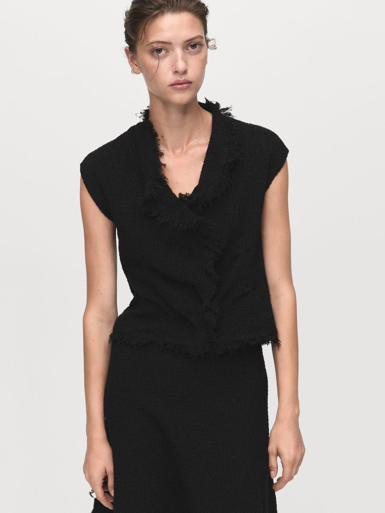 Product image 6 of 8, which shows Mango Fringes Textured Mini Skirt, Black, L