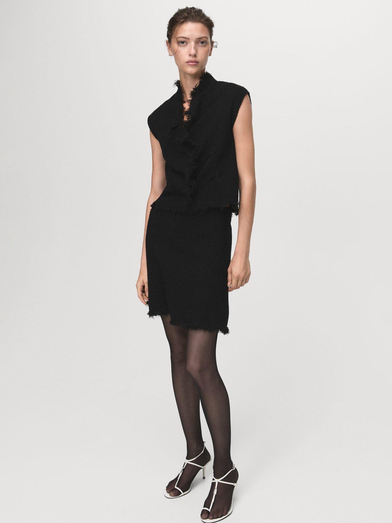 Product image 2 of 8, which shows Mango Fringed Sleeveless Top, Black, S