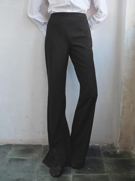 Mango Irise Stripe Tailored Straight Trousers, Dark Grey