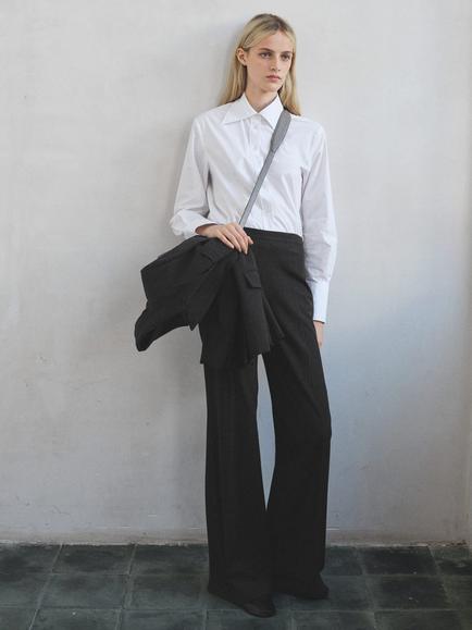 Mango Irise Stripe Tailored Straight Trousers - view 2, Dark Grey