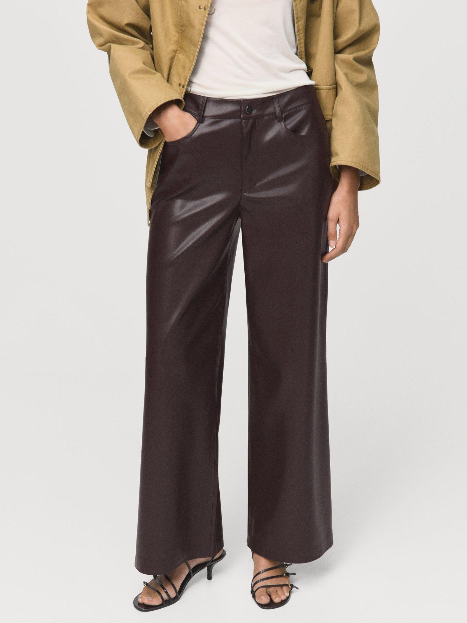Mango Lima Faux Leather Trousers, Dark Red