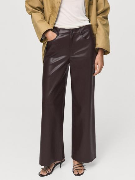 Mango Lima Faux Leather Trousers, Dark Red, Dark Red