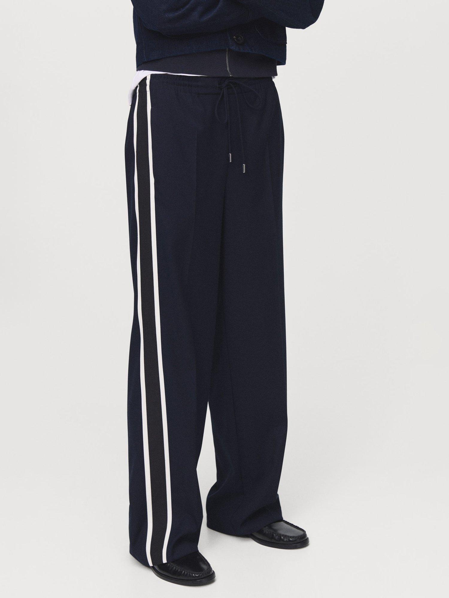 Product image 1 of 7, which shows Mango Massim Side Stripe Trousers, Navy, S