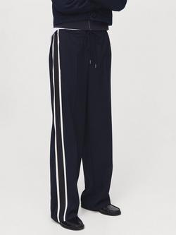 Mango Massim Side Stripe Trousers, Navy, Navy