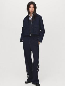 Mango Massim Side Stripe Trousers, Navy - view 2, Navy