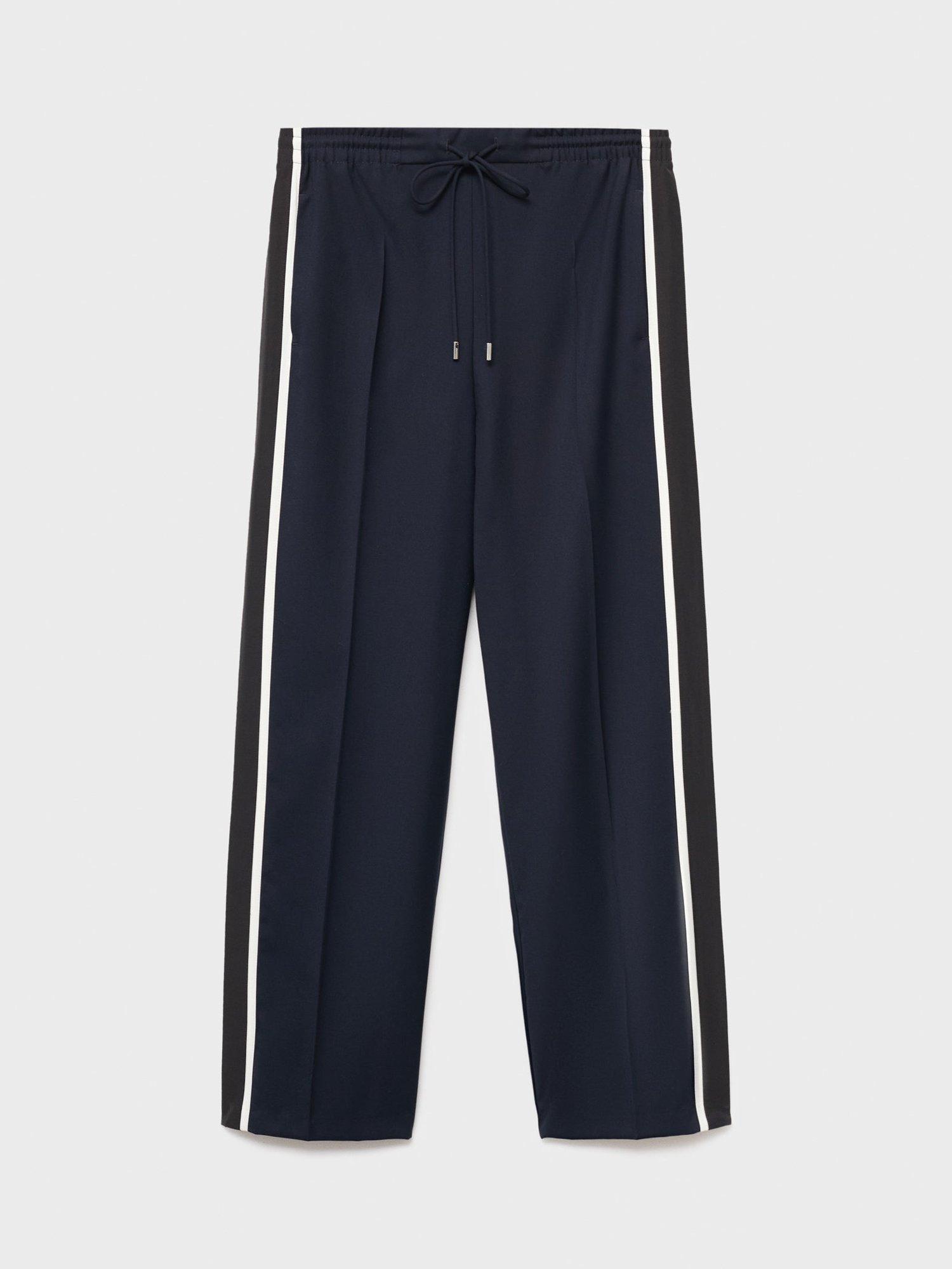 Product image 3 of 7, which shows Mango Massim Side Stripe Trousers, Navy, S