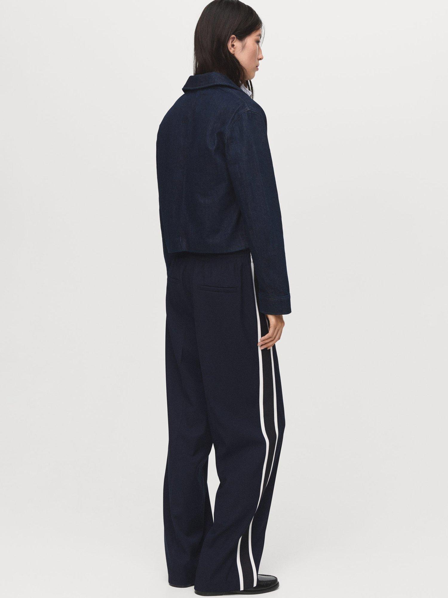 Product image 4 of 7, which shows Mango Massim Side Stripe Trousers, Navy, S