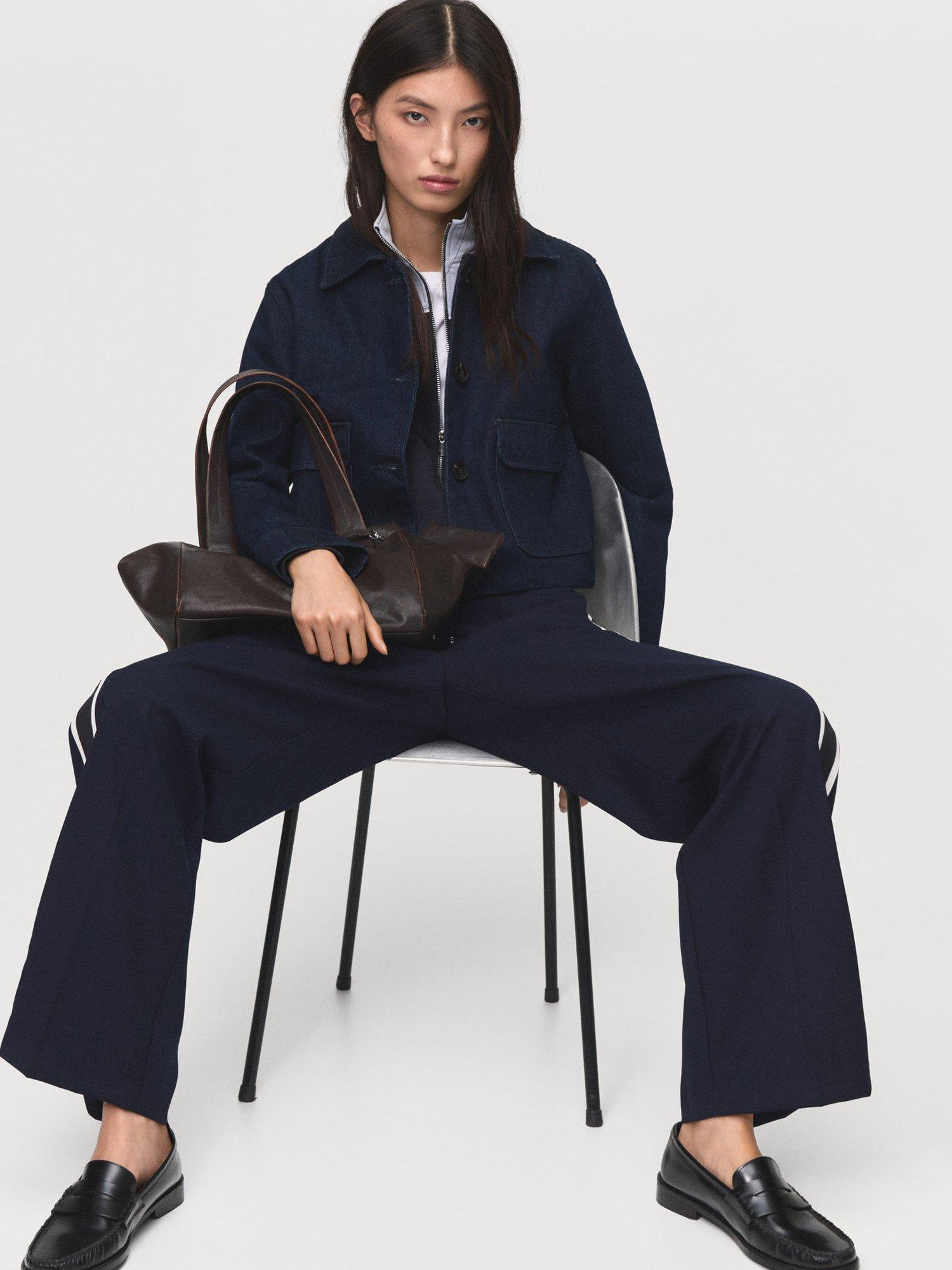 Product image 6 of 7, which shows Mango Massim Side Stripe Trousers, Navy, S