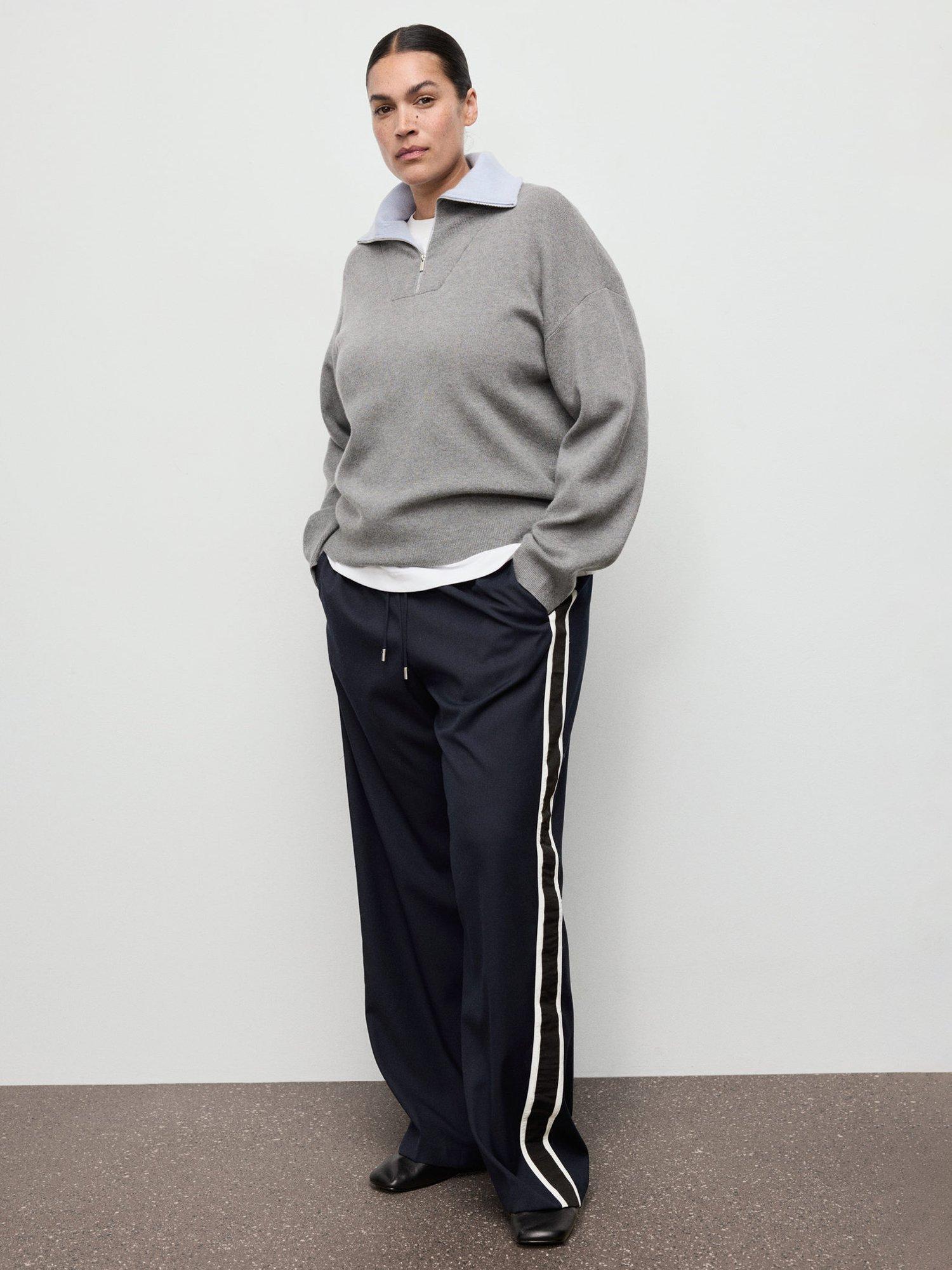 Product image 7 of 7, which shows Mango Massim Side Stripe Trousers, Navy, S