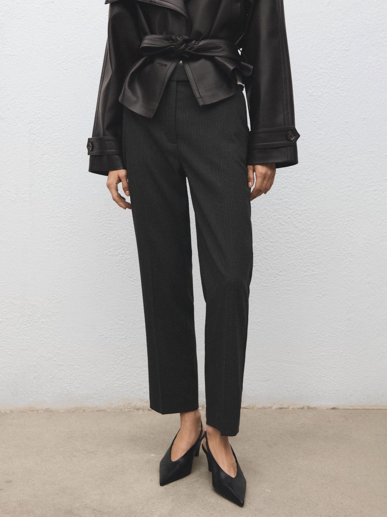 Product image 1 of 9, which shows Mango Newarm Pinstripe Cropped Trousers, Grey, 10