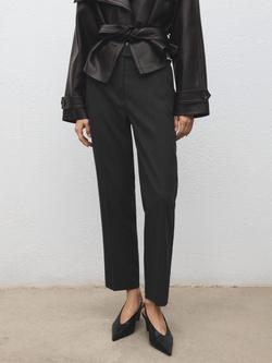 Mango Newarm Pinstripe Cropped Trousers, Grey
