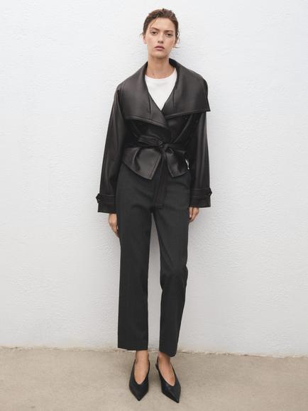 Mango Newarm Pinstripe Cropped Trousers - view 2, Grey