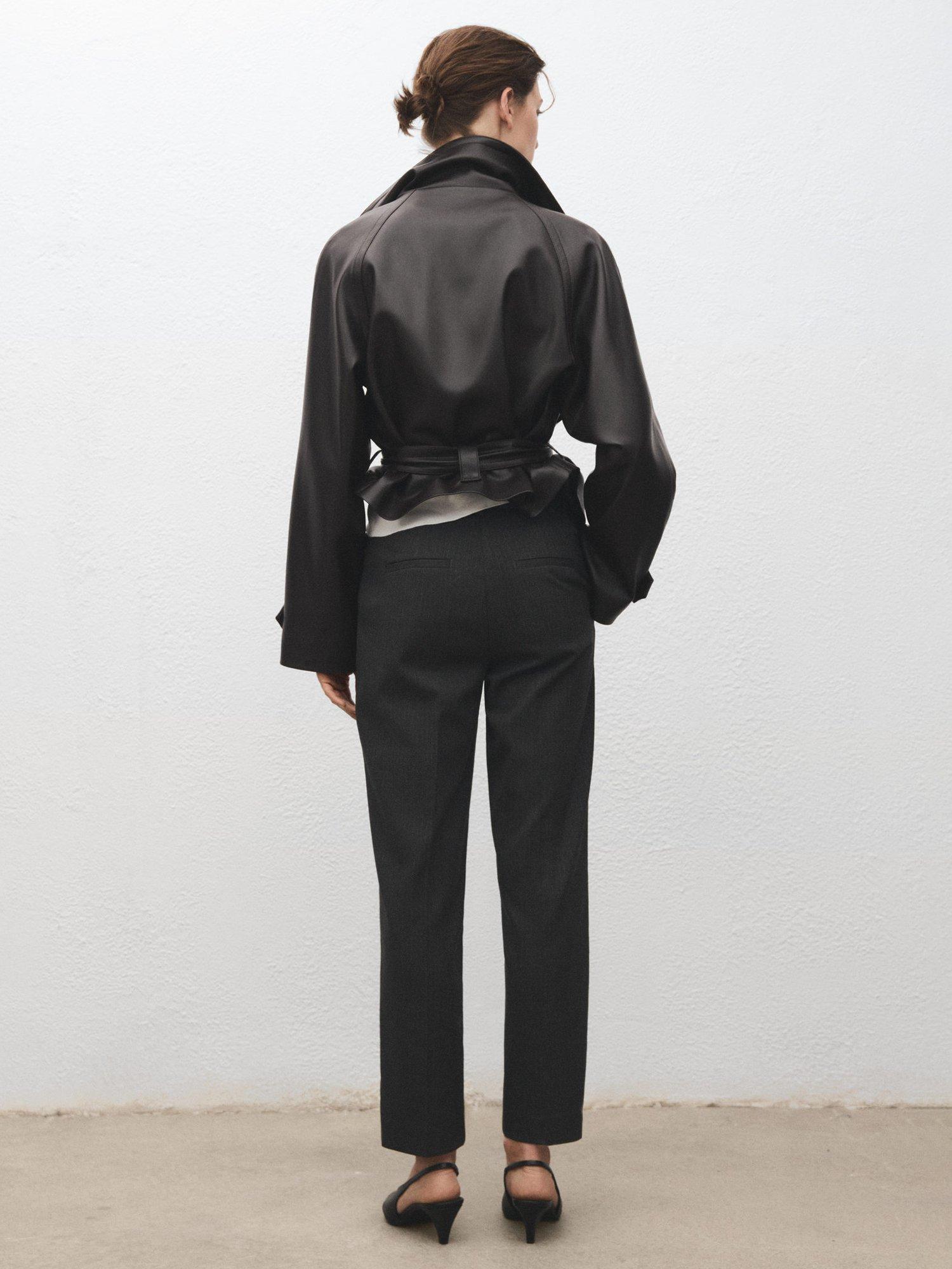 Product image 4 of 9, which shows Mango Newarm Pinstripe Cropped Trousers, Grey, 10