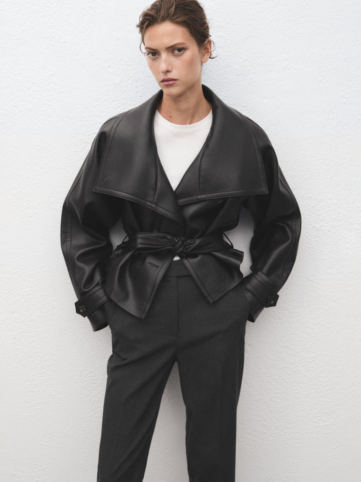 Product image 6 of 9, which shows Mango Newarm Pinstripe Cropped Trousers, Grey, 10