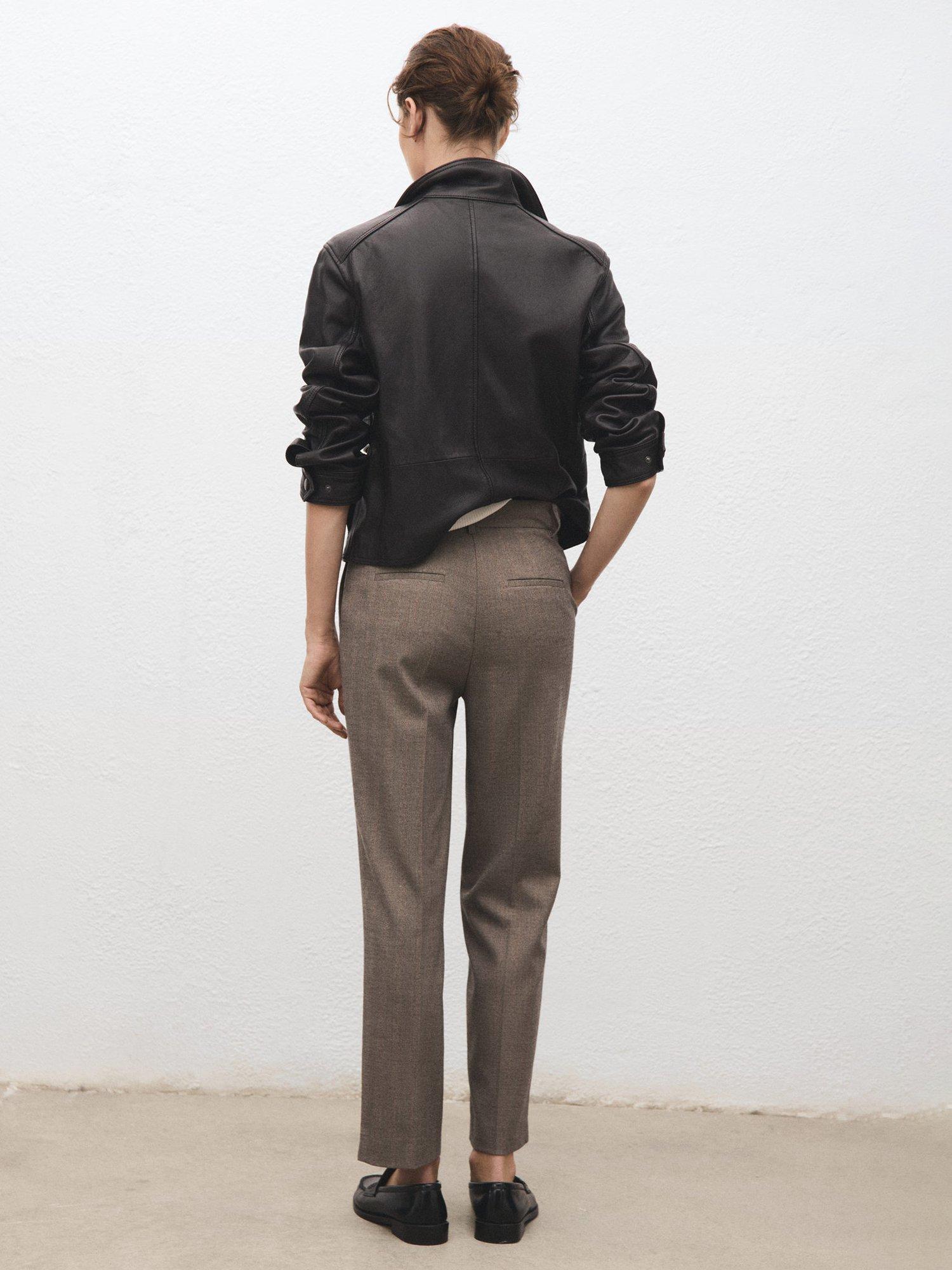 Product image 4 of 8, which shows Mango Newarm Pinstripe Cropped Trousers, Pastel Grey, 4