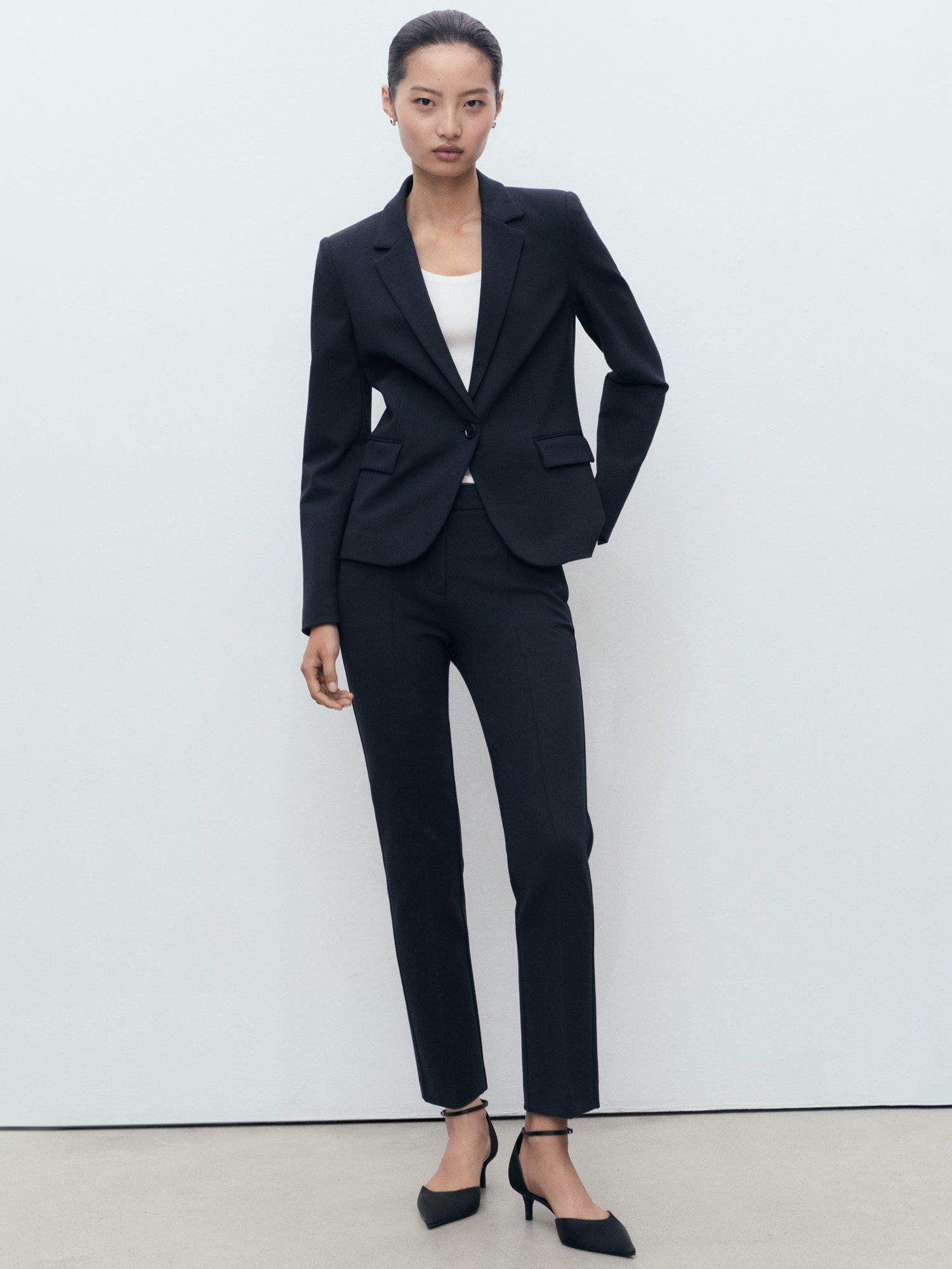 Product image 2 of 7, which shows Mango Paloma Mid Rise Straight Trousers, Navy, 4