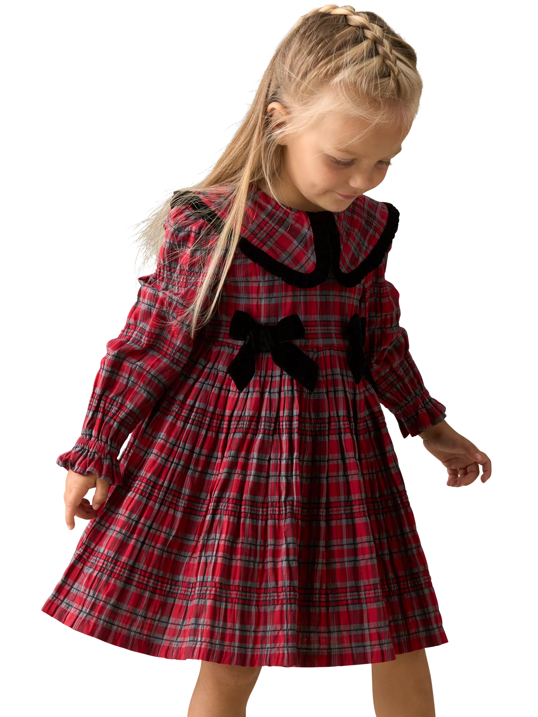 Angel & Rocket Kids' Cotton Blend Check Frill Collar Bow Dress