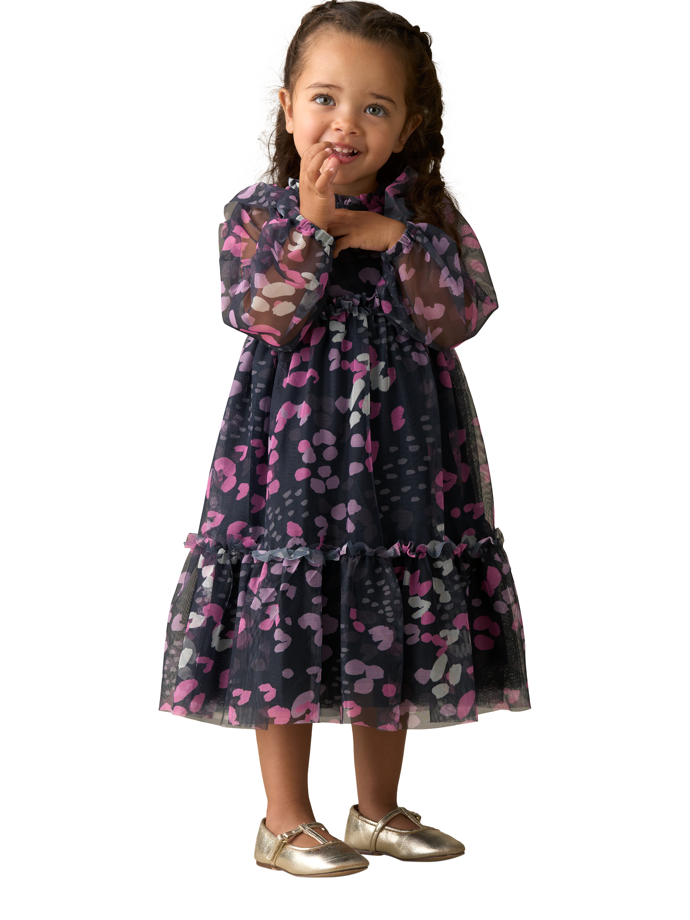 Product image 2 of 7, which shows Angel & Rocket Baby Print Mesh Dress, Navy, 3-6 months