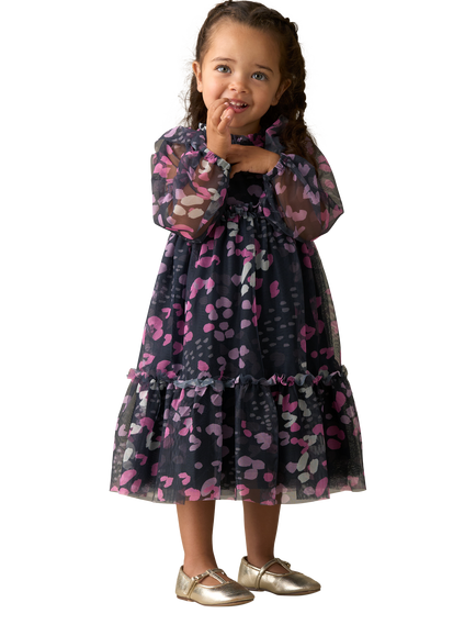 Angel & Rocket Baby Print Mesh Dress, Navy - view 2, Navy