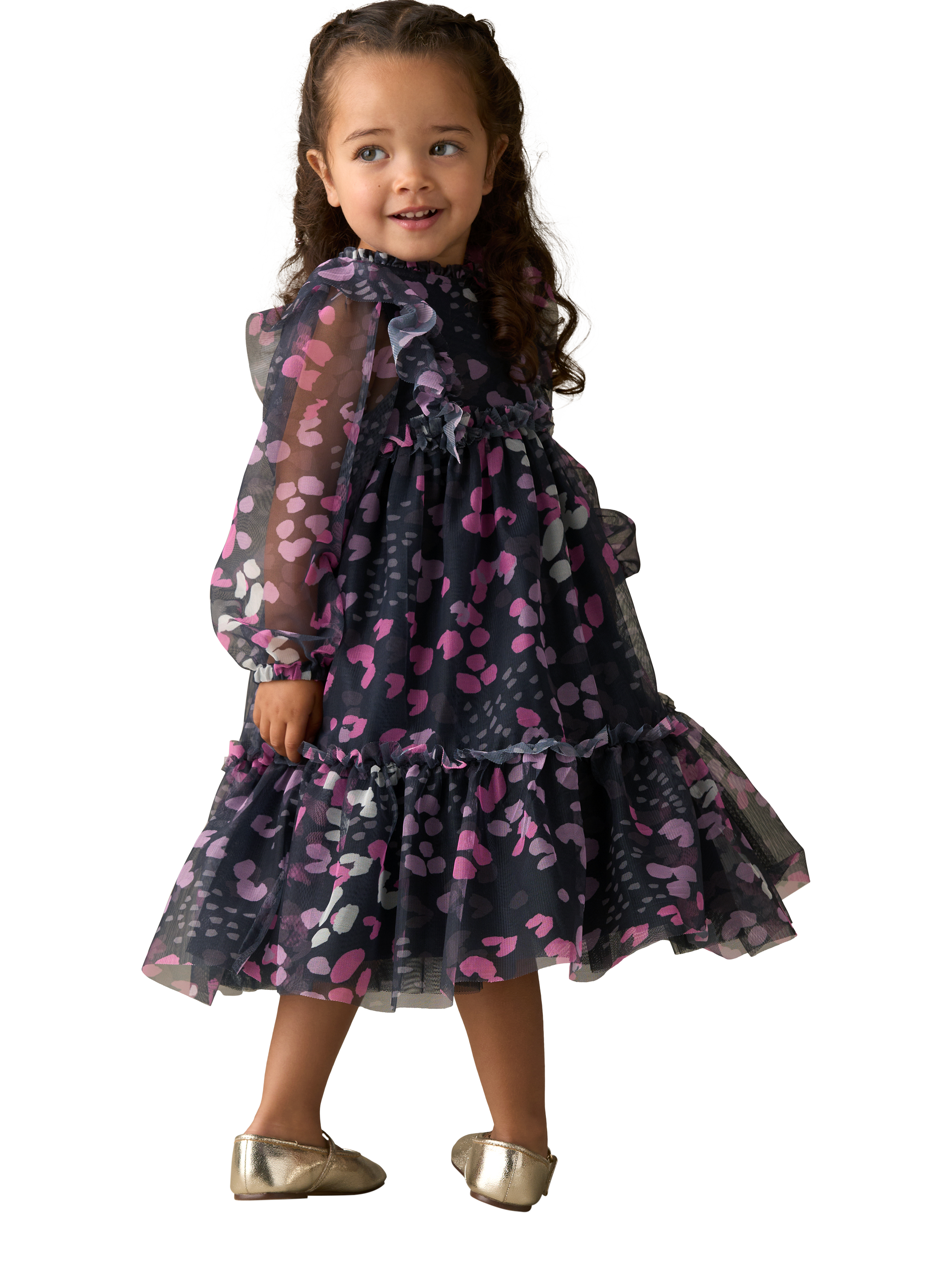 Product image 4 of 7, which shows Angel & Rocket Baby Print Mesh Dress, Navy, 3-6 months