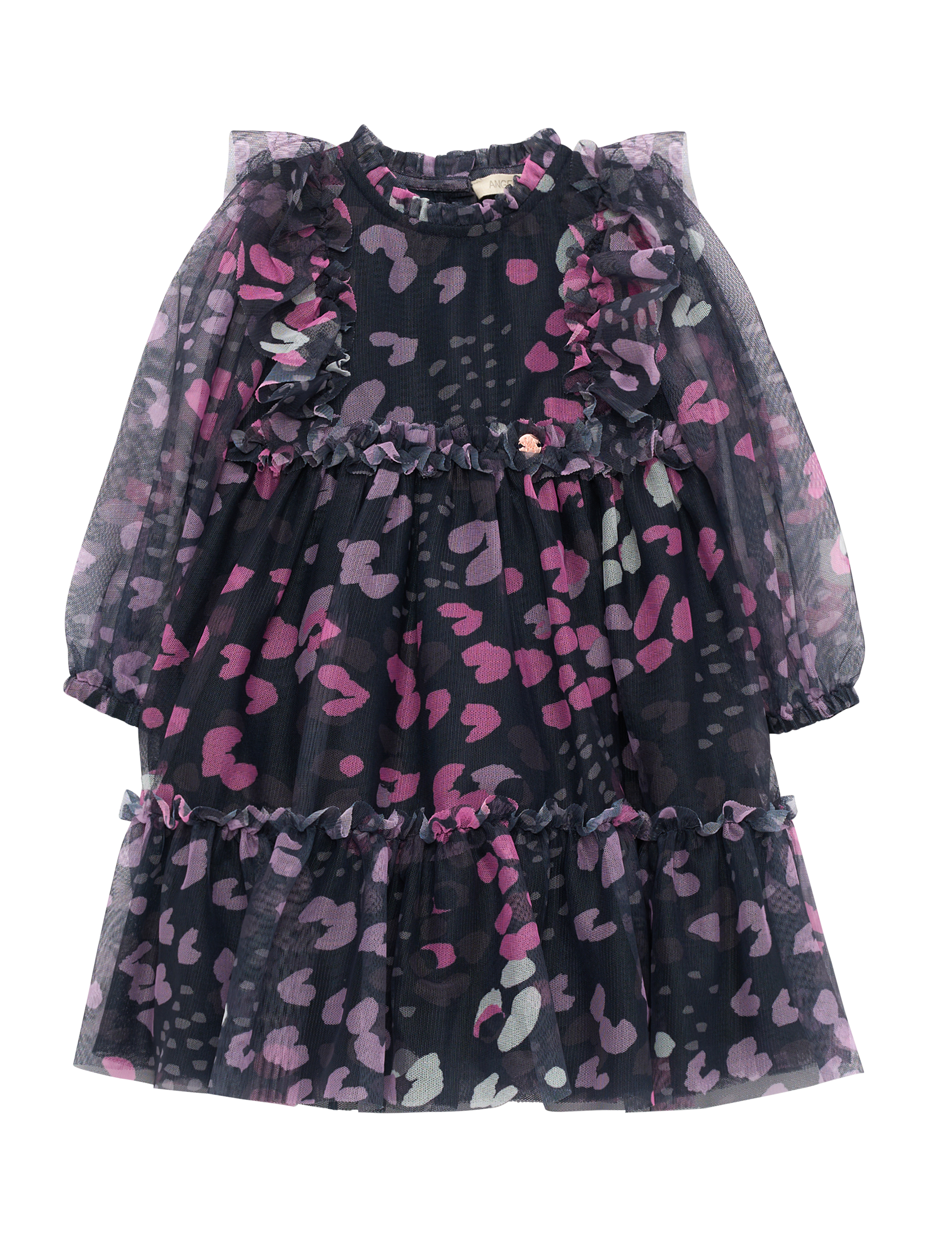 Product image 5 of 7, which shows Angel & Rocket Baby Print Mesh Dress, Navy, 3-6 months