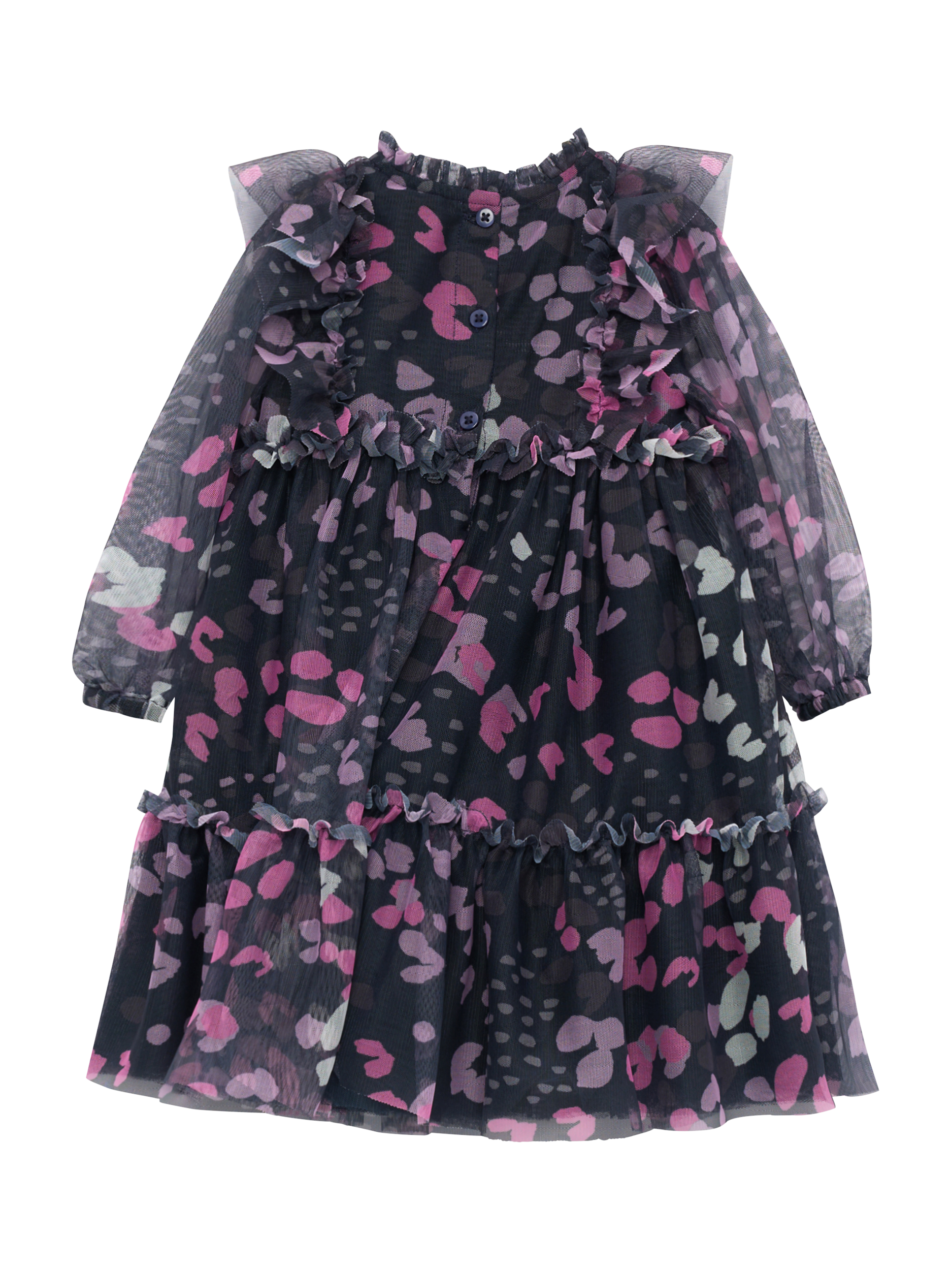 Product image 6 of 7, which shows Angel & Rocket Baby Print Mesh Dress, Navy, 3-6 months