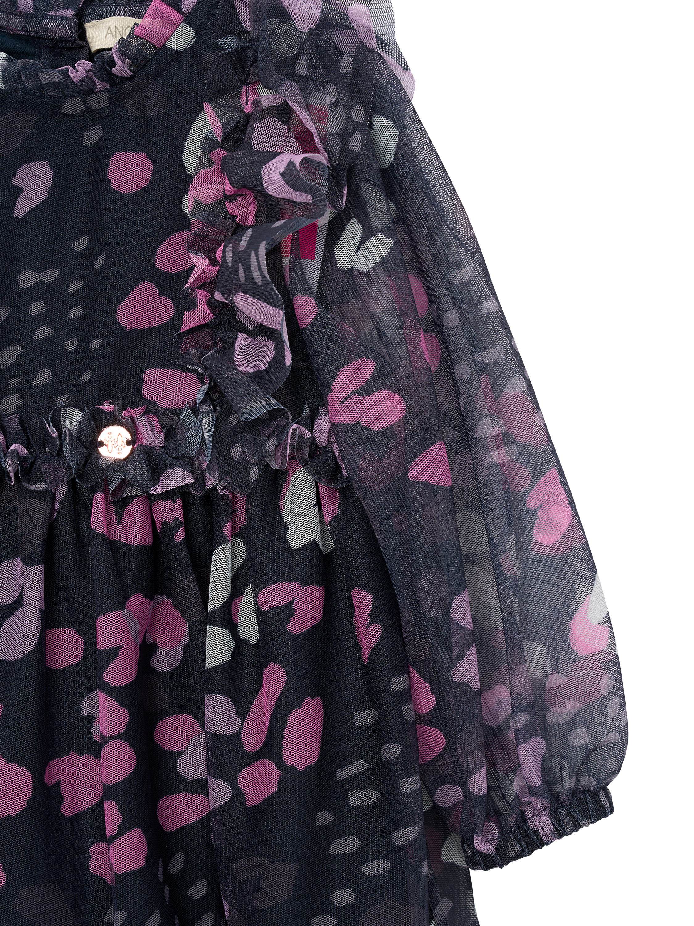 Product image 7 of 7, which shows Angel & Rocket Baby Print Mesh Dress, Navy, 3-6 months