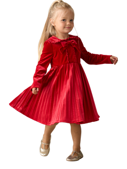 Angel & Rocket Baby Velvet :Long Sleeve Bow Dress, Red