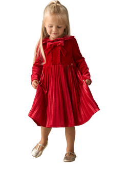 Angel & Rocket Baby Velvet :Long Sleeve Bow Dress - view 2, Red