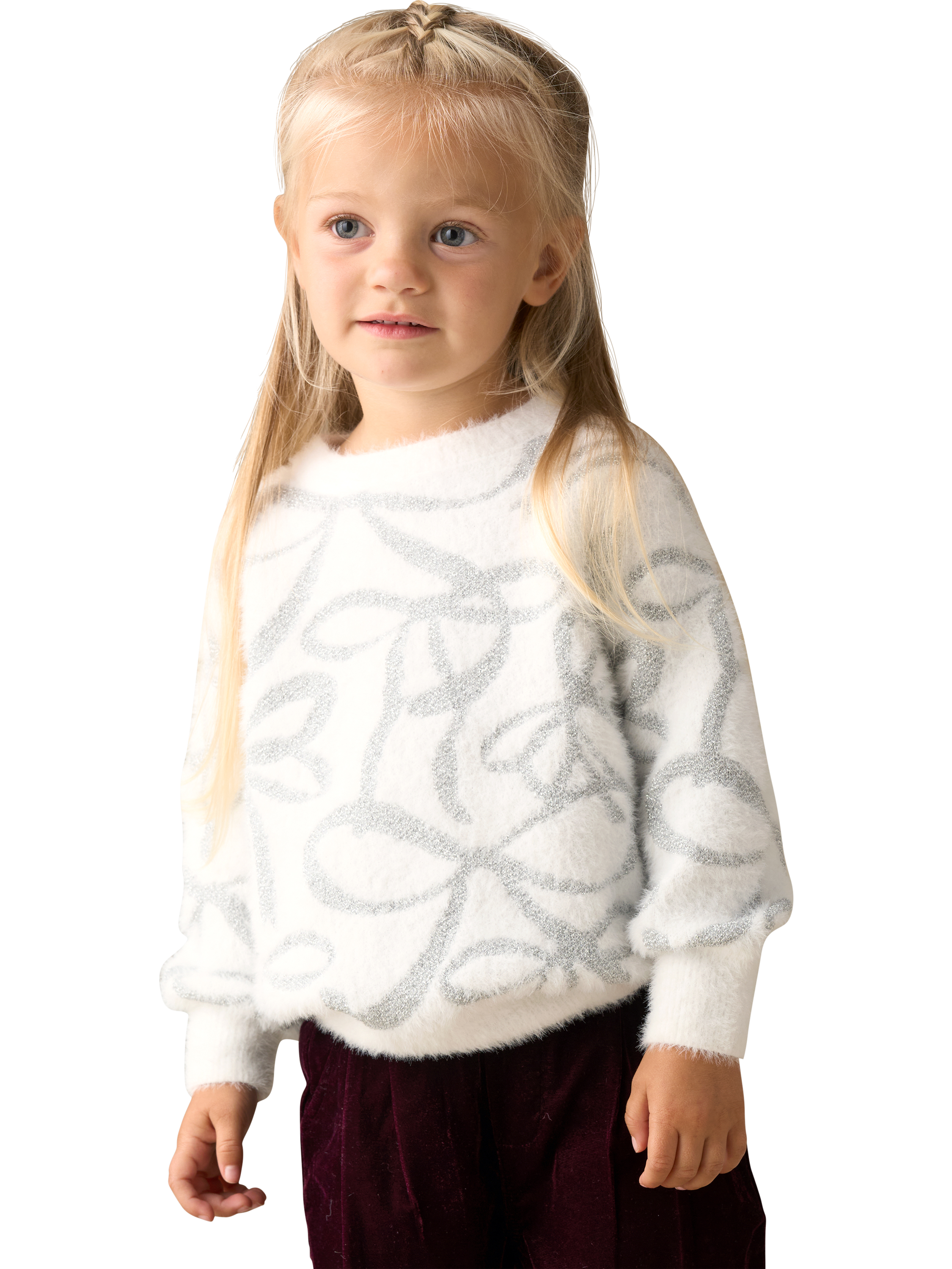 Product image 1 of 7, which shows Angel & Rocket Baby Silver Bow Jumper, White, 3-6 months