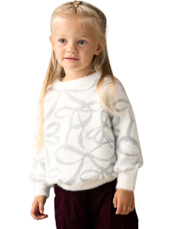 Angel & Rocket Baby Silver Bow Jumper, White, White