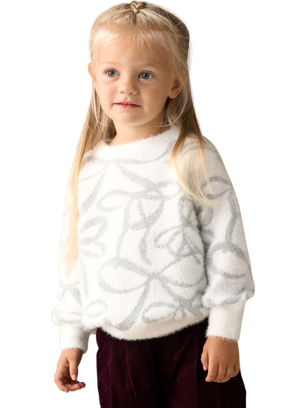 Angel & Rocket Baby Silver Bow Jumper, White, White