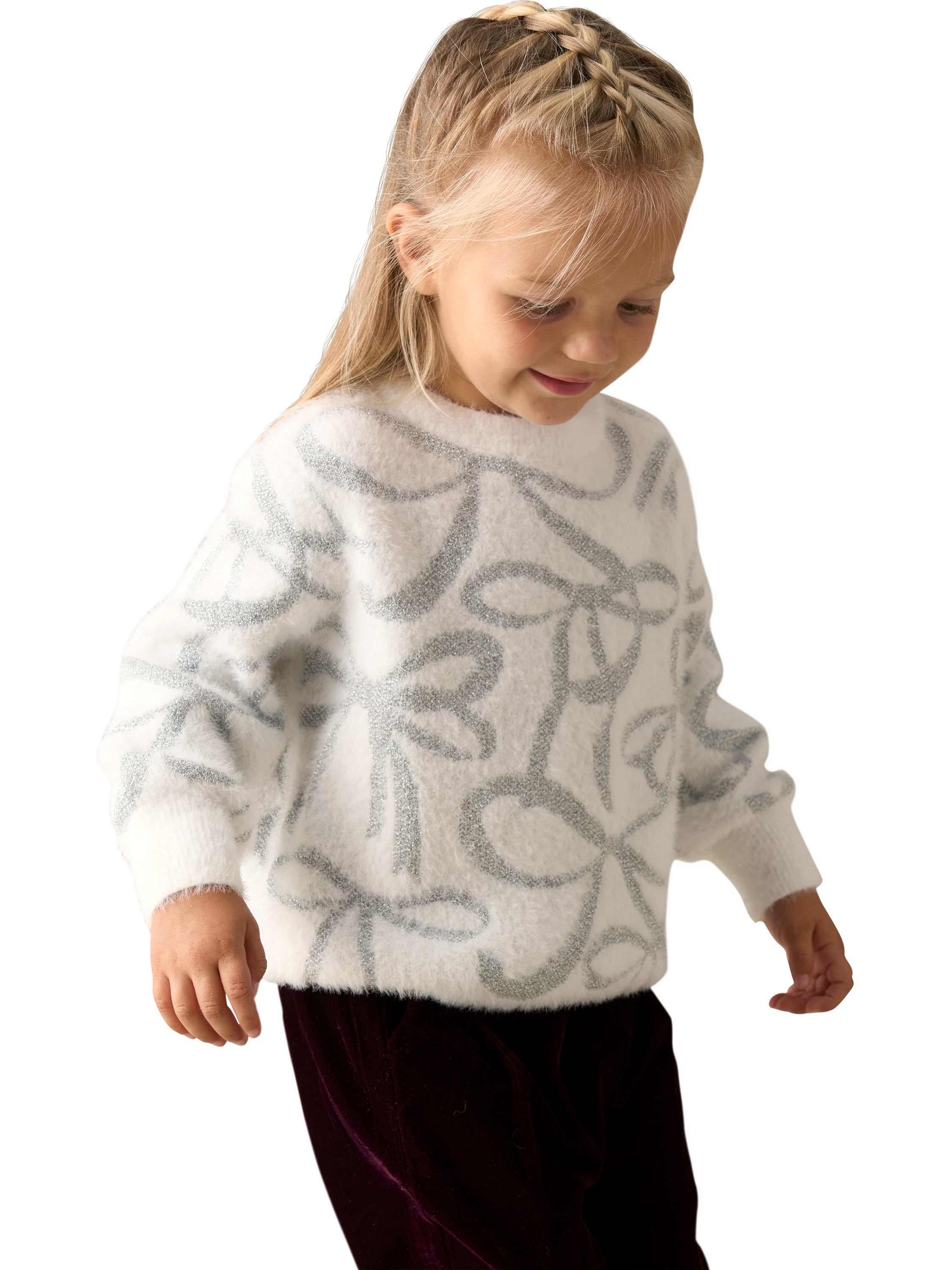 Product image 3 of 7, which shows Angel & Rocket Baby Silver Bow Jumper, White, 3-6 months