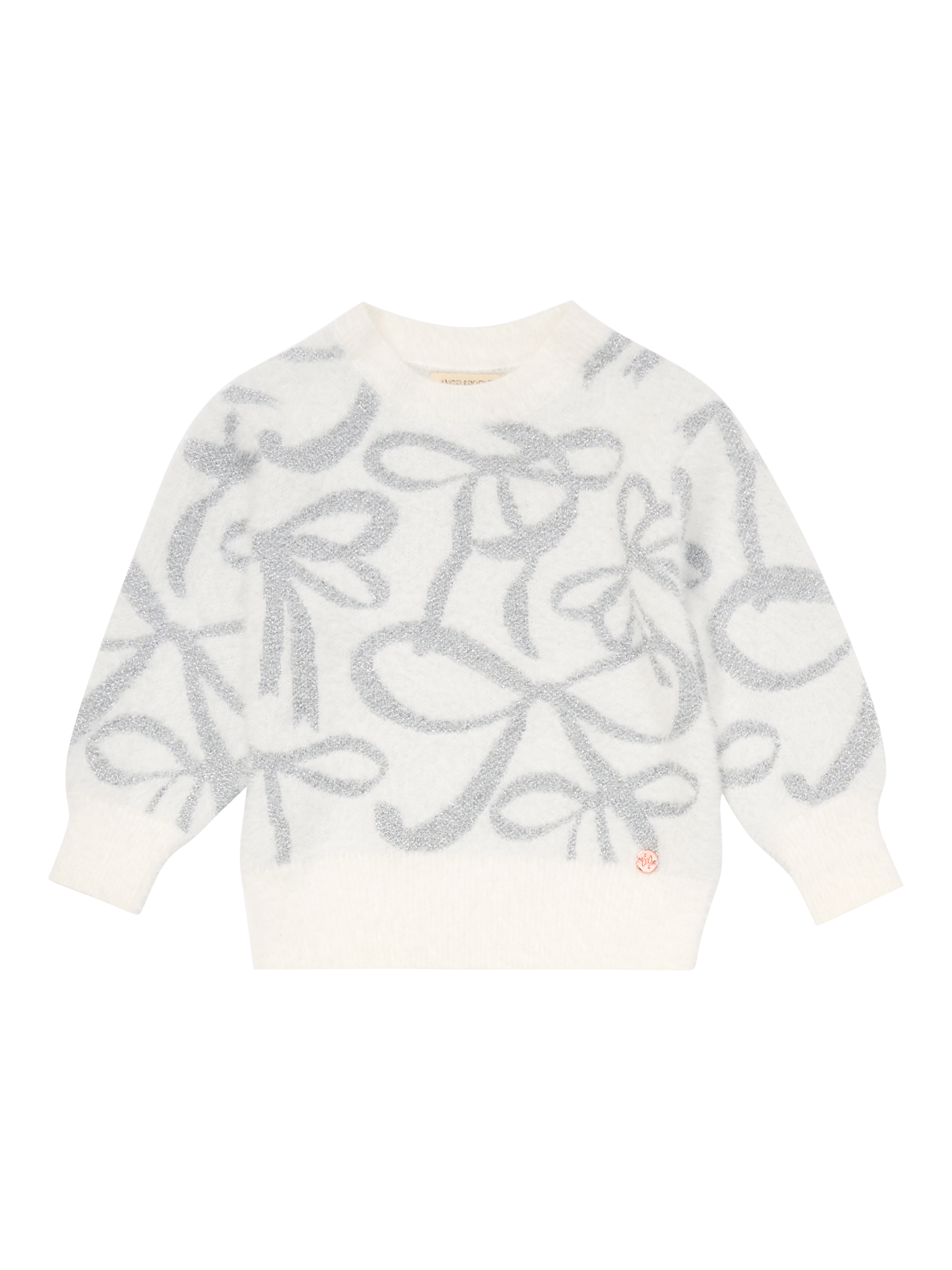 Product image 5 of 7, which shows Angel & Rocket Baby Silver Bow Jumper, White, 3-6 months