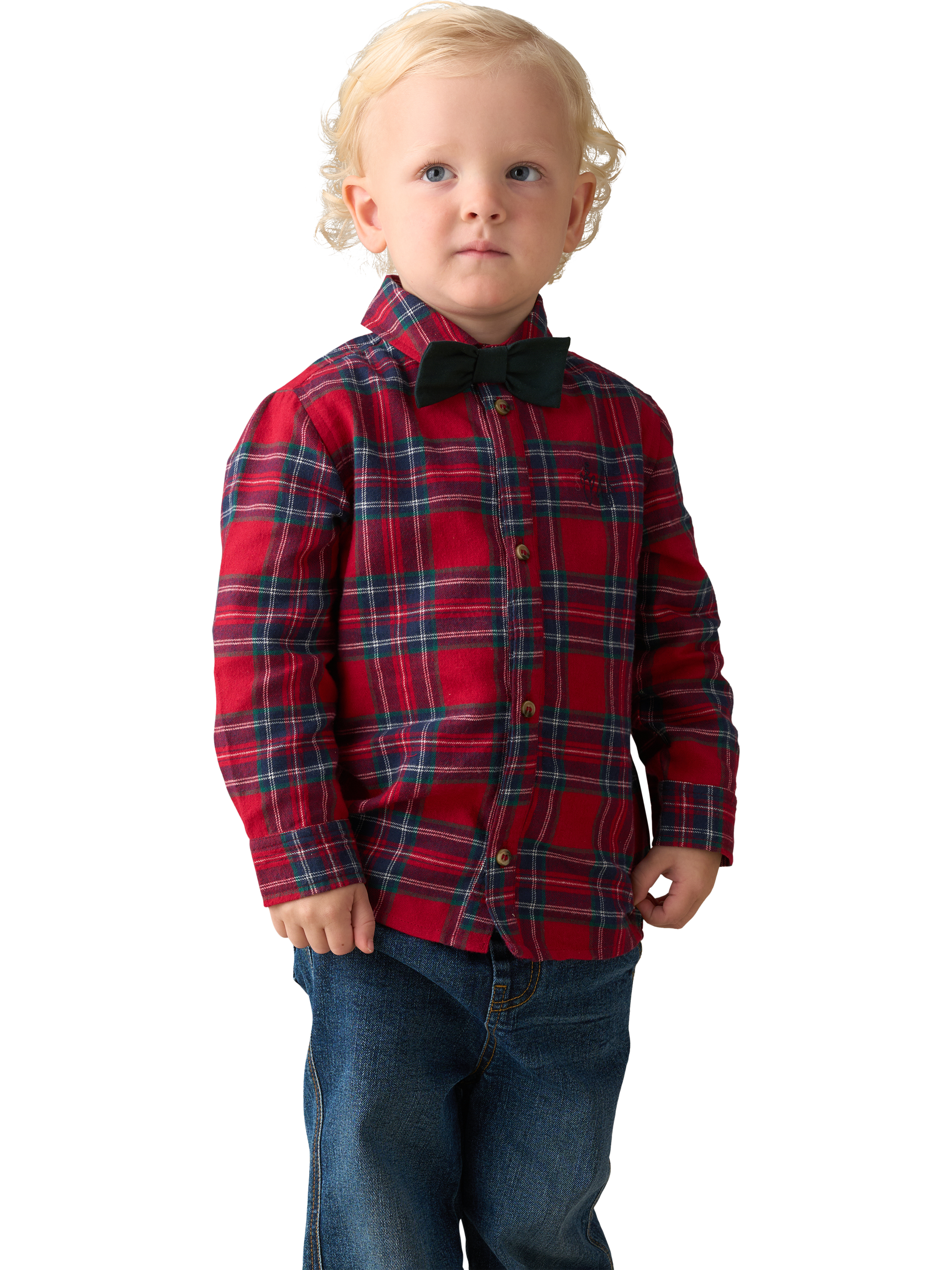 Angel Rocket Baby Brushed Tartan Shirt with Bow Tie, Red